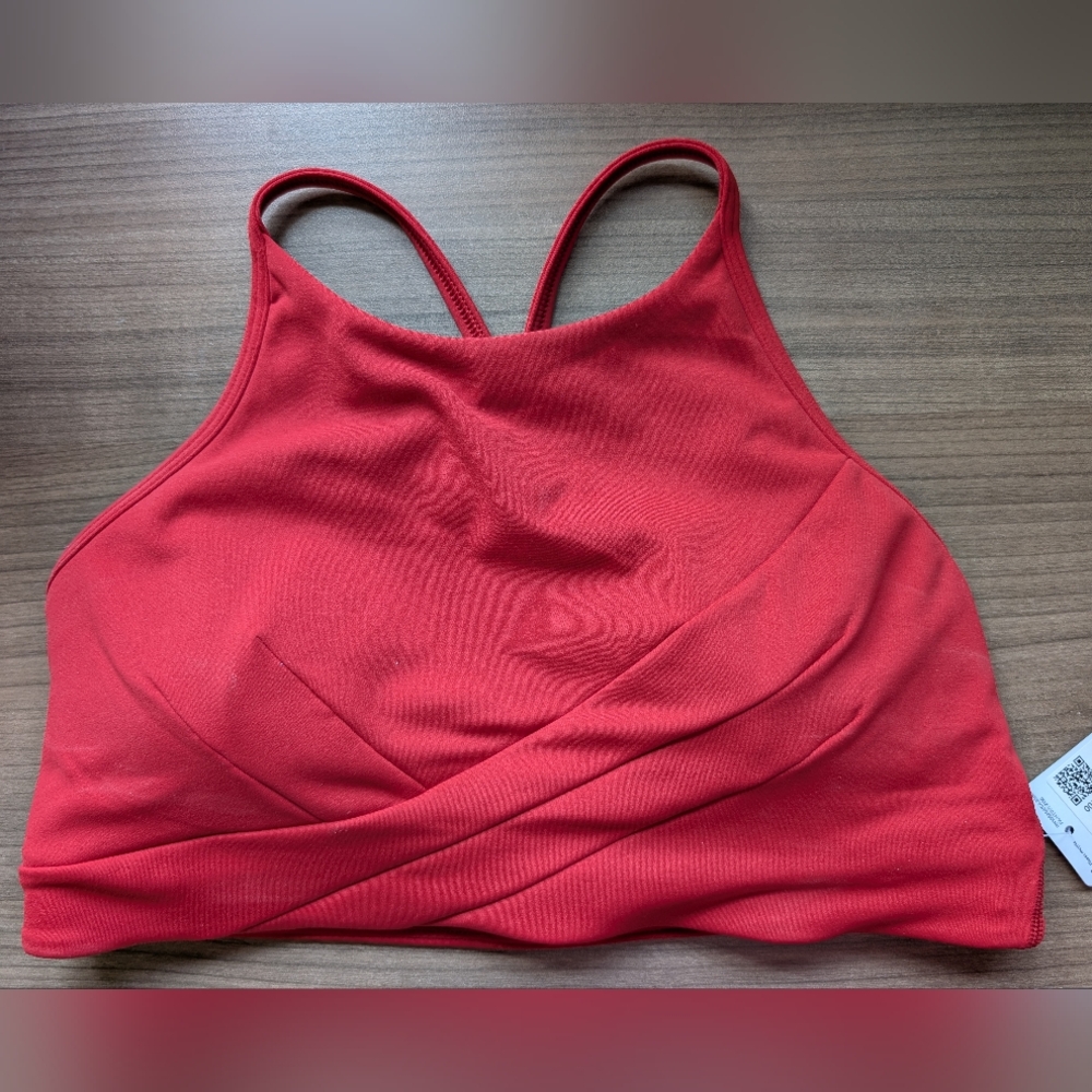 NWT Lululemon flow y wrap front high neck bra COLLEGE CRIMSON Size 8 B/C Cup